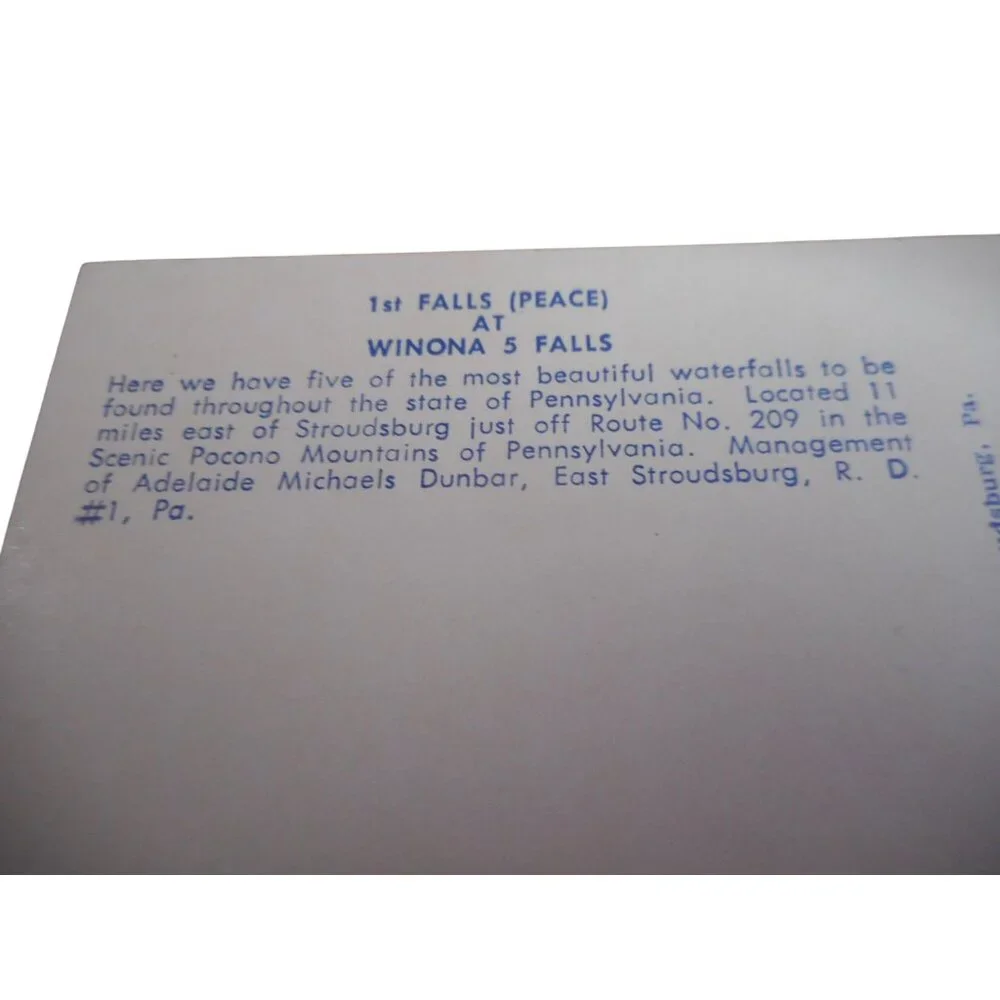 Vintage Postcard unposted waterfall 1st Falls Winona's Falls PA 60s Stroudsburg